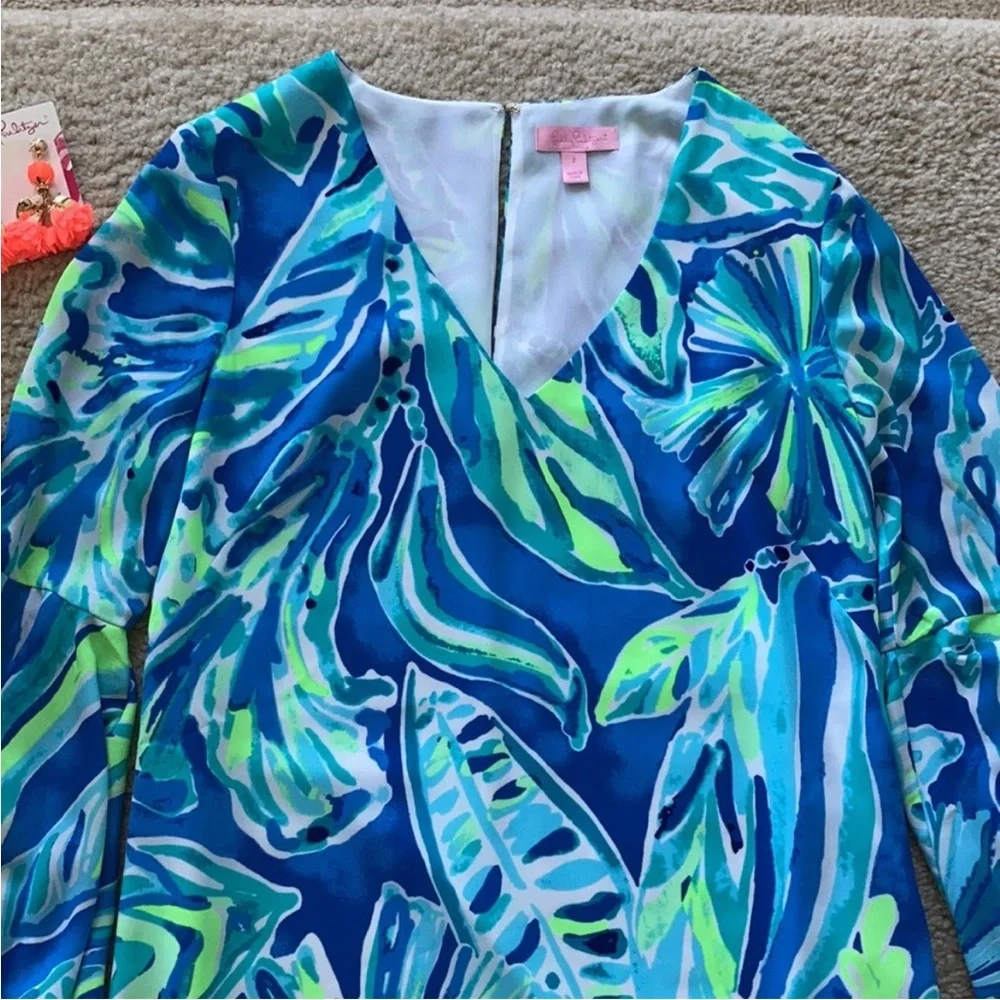 Lilly Pulitzer Rosalia Dress Beckon Blue Palm Passage - Picture 9 of 9